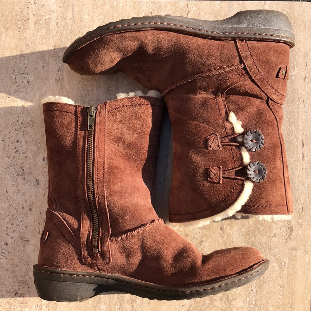 UGG Cognac Suede Kimbra Two-Button Zip Entry Boots 9 EUC - Picture 7 of 14
